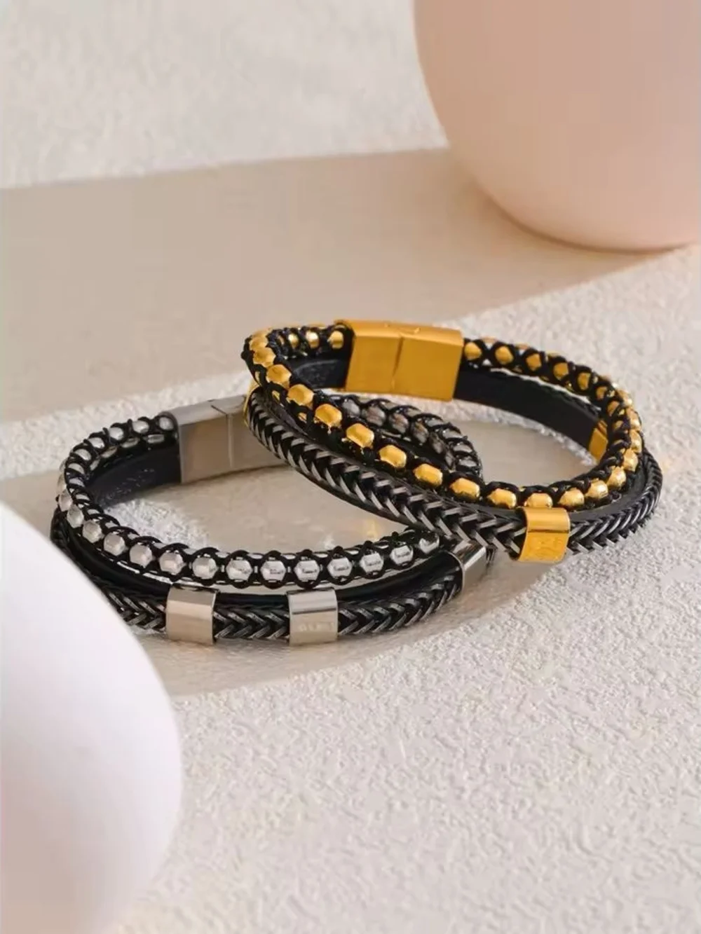 Black and Gold Layered Men's Bracelet